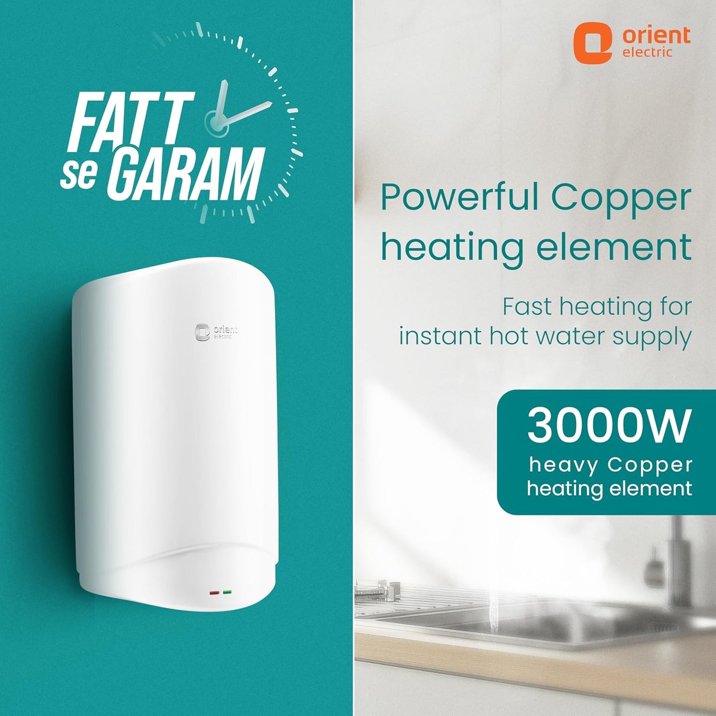 Orient Electric Aura Instant Pro | 3 Litre Instant Water Heater| Stainless Steel Tank | Shockproof | 6.5 bar pressure compatibility | Suitable for low & mid rise buildings | 5 years tank warranty