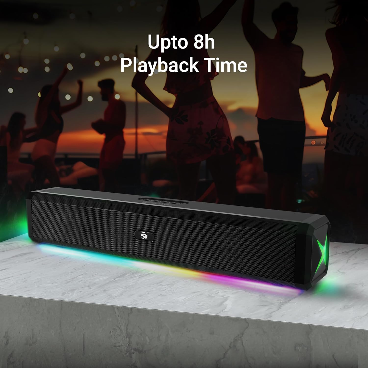 ZEBRONICS VITA BAR 150 Wireless Bluetooth Soundbar, 20W RMS, 2.0 Channel, Dual (52mm Driver & Passive Radiator), Upto 8 Hours Playback, Built in Battery, BTv5.3 | USB | mSD | AUX | | TWS, RGB LED