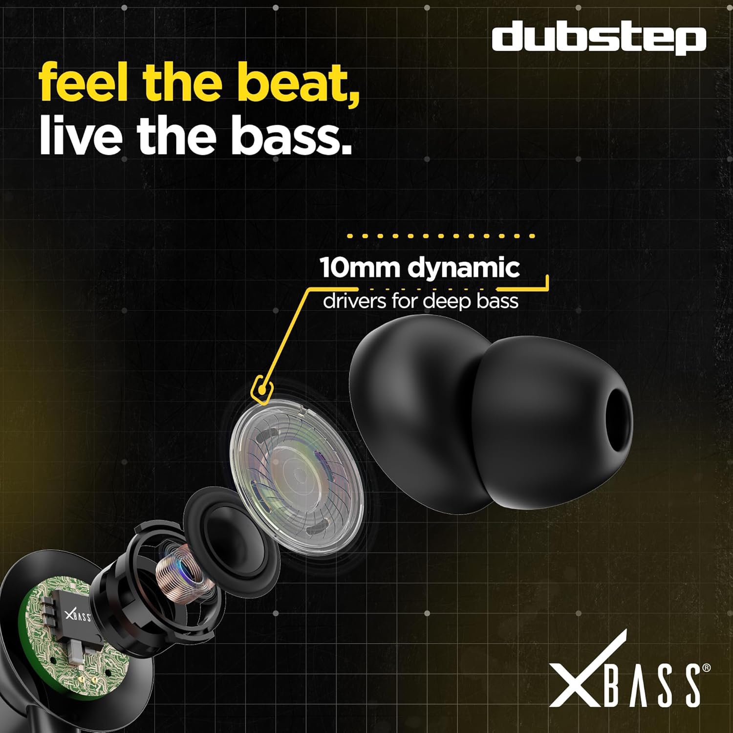 Dubstep Squad M7 with X-Bass Technology, 10mm Dynamic Drivers, Mobile/Laptop Compatible, 3.5 mm Audio Jack, in-Ear Wired Headphones with Mic - Grey
