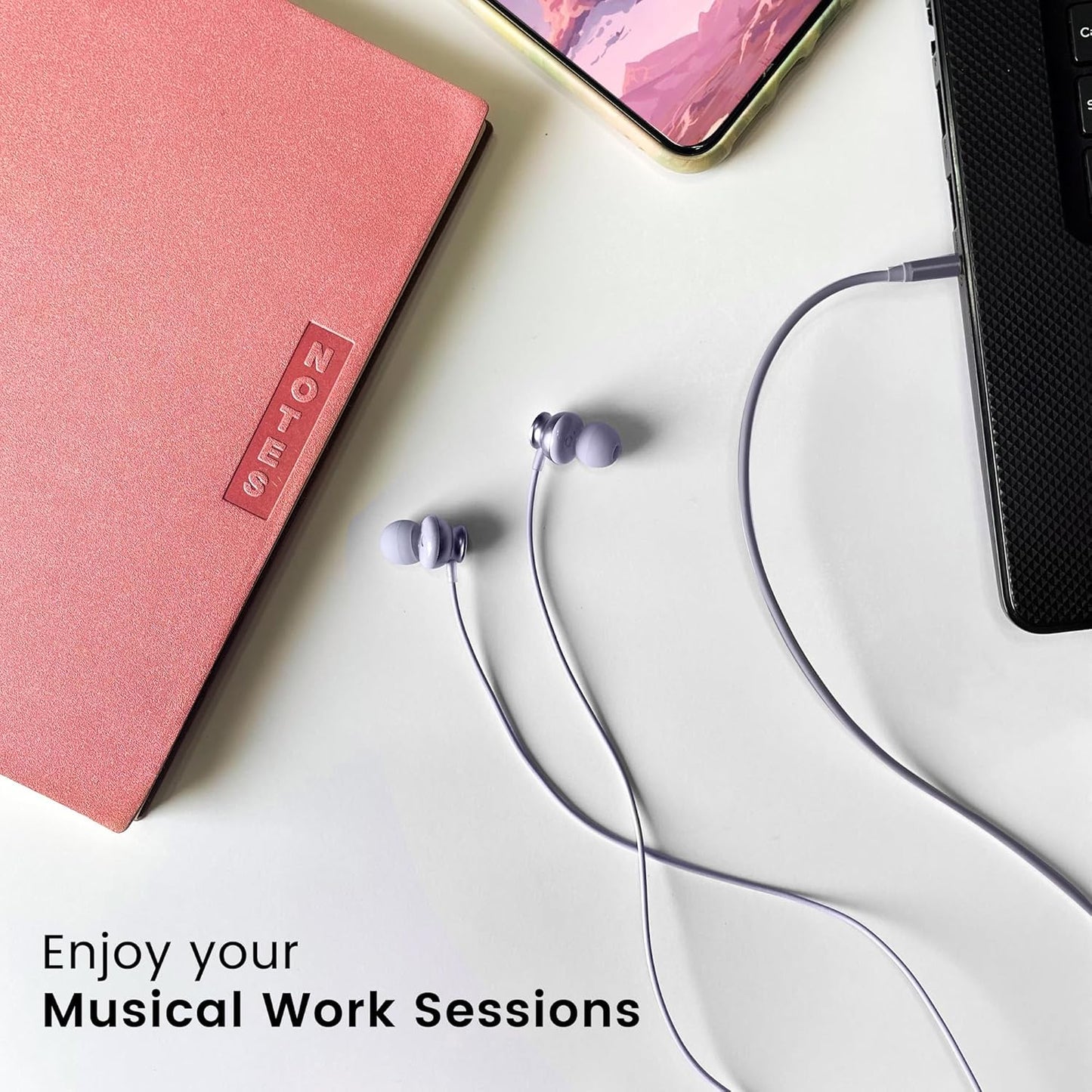 Ambrane Stringz 38 Wired Headphones with Mic, Powerful HD Sound with High Bass, Tangle Free Cable, Comfort in Ear Fit, 3.5mm Jack (Purple)