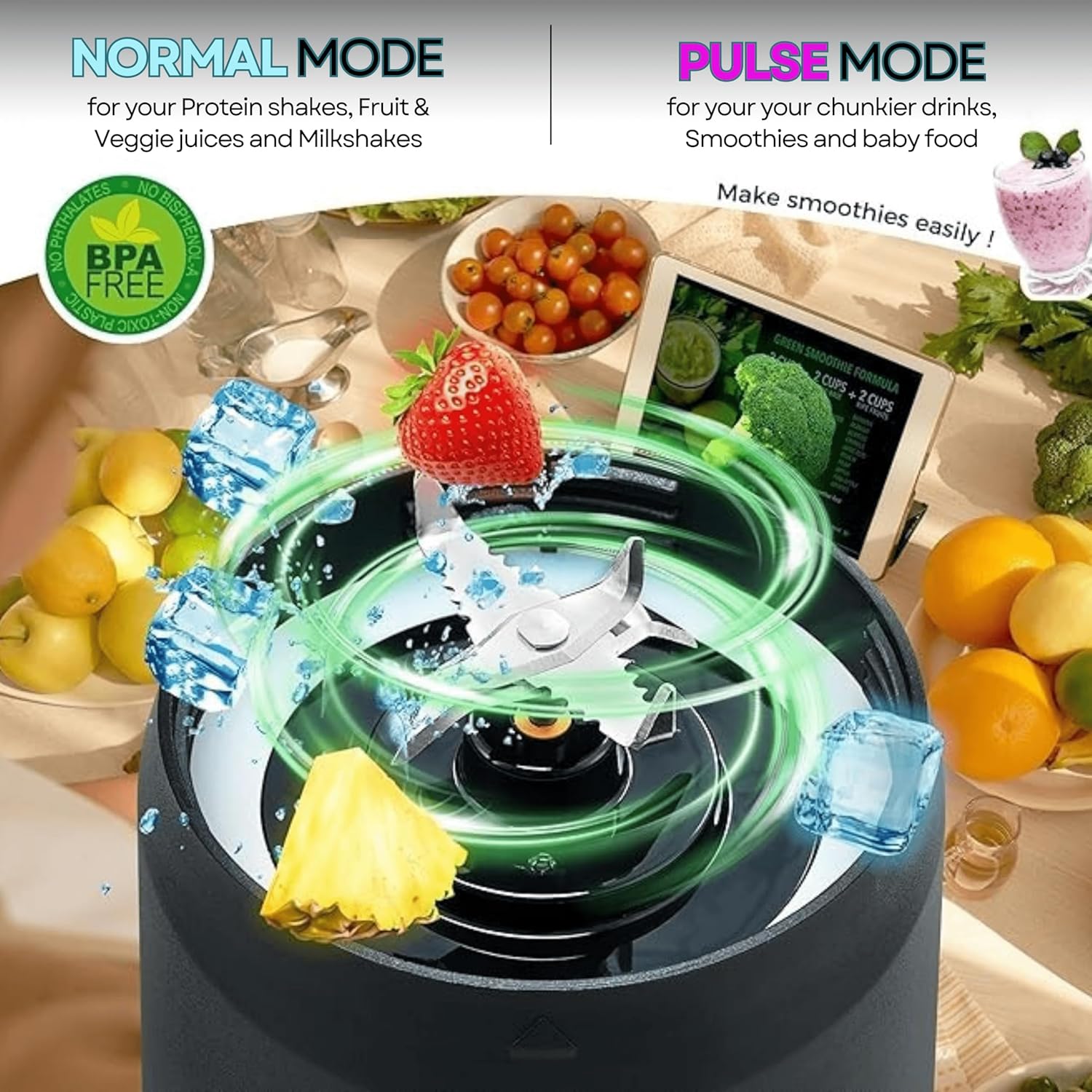 Kilig Vortex Pro 360W Dual Mode Portable Blender for Smoothie and Juices, 6000 mAh Battery, 2in1 700ml Jar, 22000RPM, 6 Sided Blade, USB Type C, Juicer, Mixer, Blender Machine for Kitchen - BT