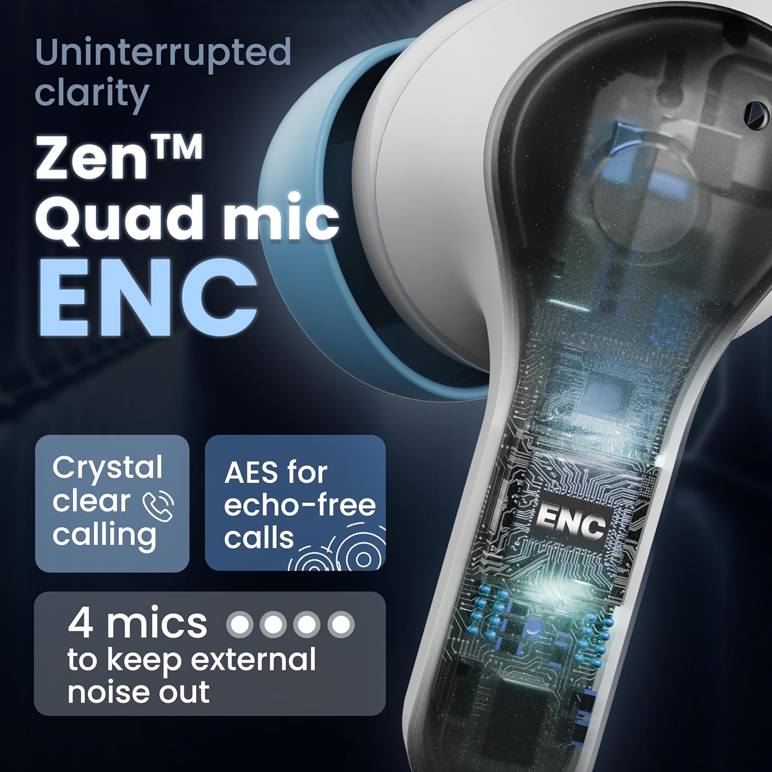 GOBOULT K10 Truly Wireless Bluetooth in Ear Earbuds with 50H Playtime, 4 Mic Clear Calling, 45ms Low Latency, 10mm Drivers, Touch Controls, Type-C Fast Charging, TWS Ear Buds Wireless (Ice Blue)