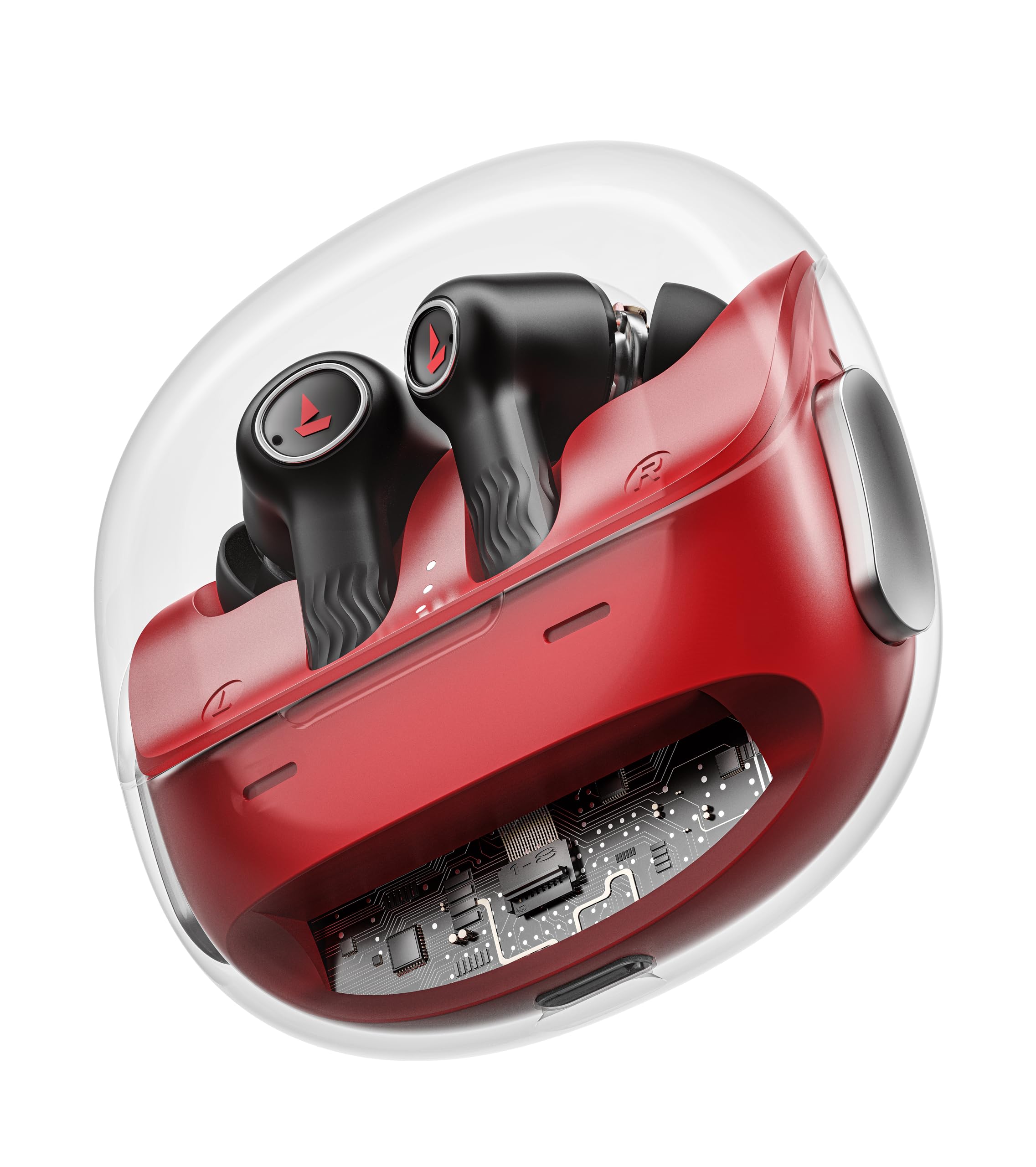 boAt Nirvana Crystl (2025 Launch), Transparent Case,Spatial Audio, ANC(~32dB), 100Hrs Battery,4Mics ENx,App Support, Bluetooth Earbuds, TWS Ear Buds Wireless Earphones with mic (Quantum Black)