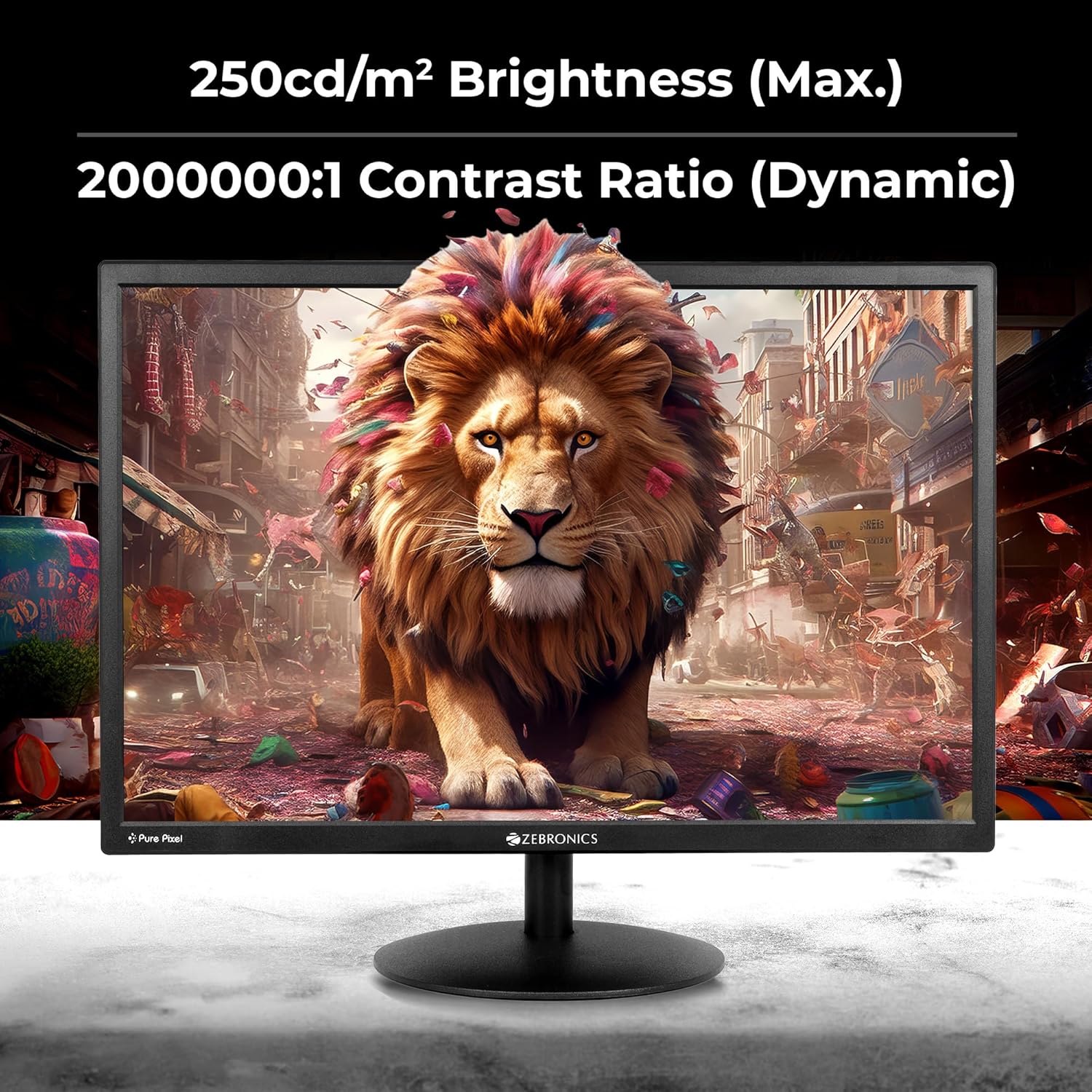 Zebronics EA122 LED Monitor with HD+ 1680x1050, 2000000:1 Contrast Ratio (Dynamic), 250cd/m² Brightness (max), Wall Mountable, Dual Input HDMI & VGA, 16:10 Aspect Ratio, 16.7M Colors