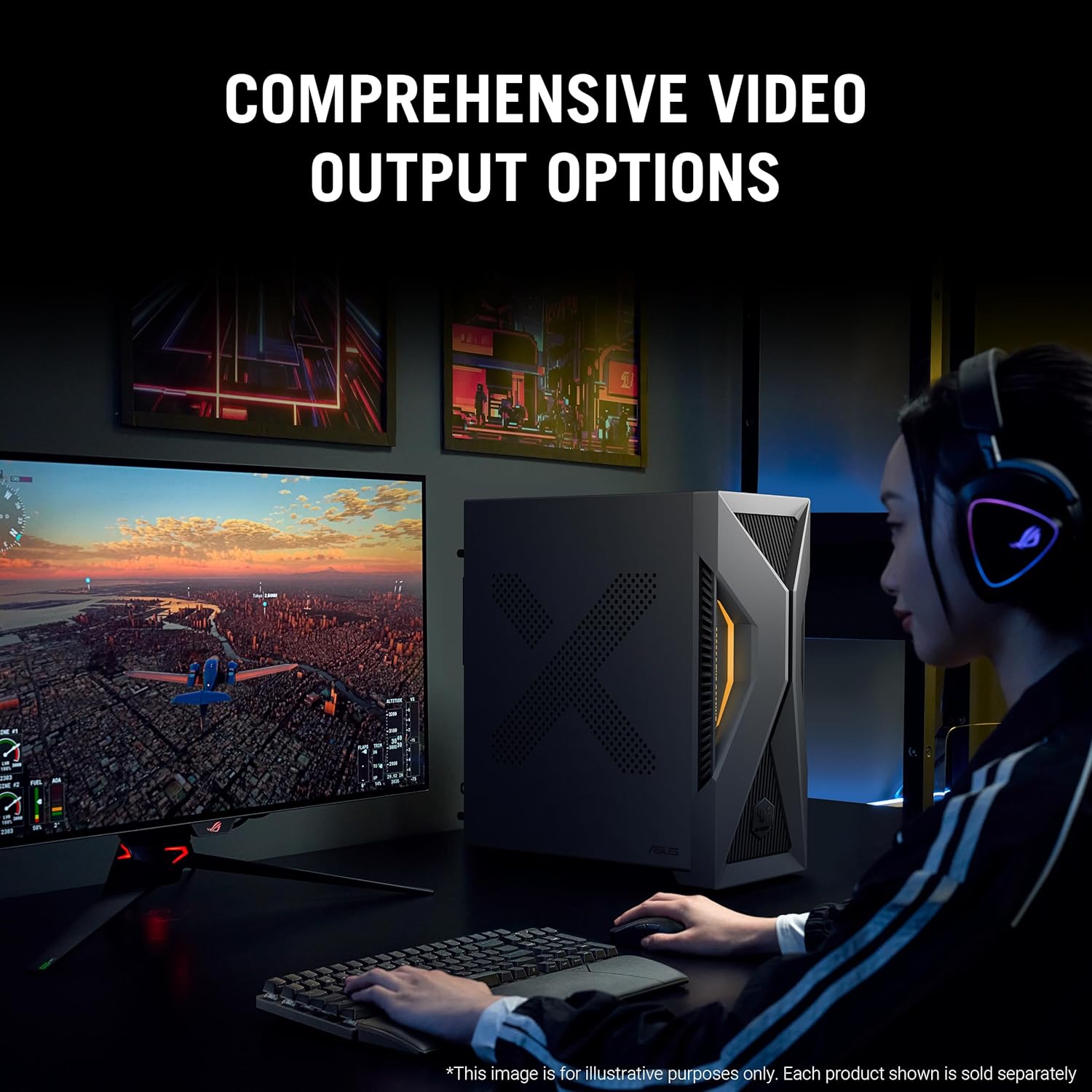 ASUS T500,13th Gen,Intel Core i5-13420H,Gaming Tower(RTX 3050-6GB/16GB RAM/1TB SSD/Windows 11/M365 Basic (1Year)*/Office Home 2024/with Gaming RGB Keyboard & Mouse(USB)/ Gray/5.9 Kg)T500MV-13420H022WS