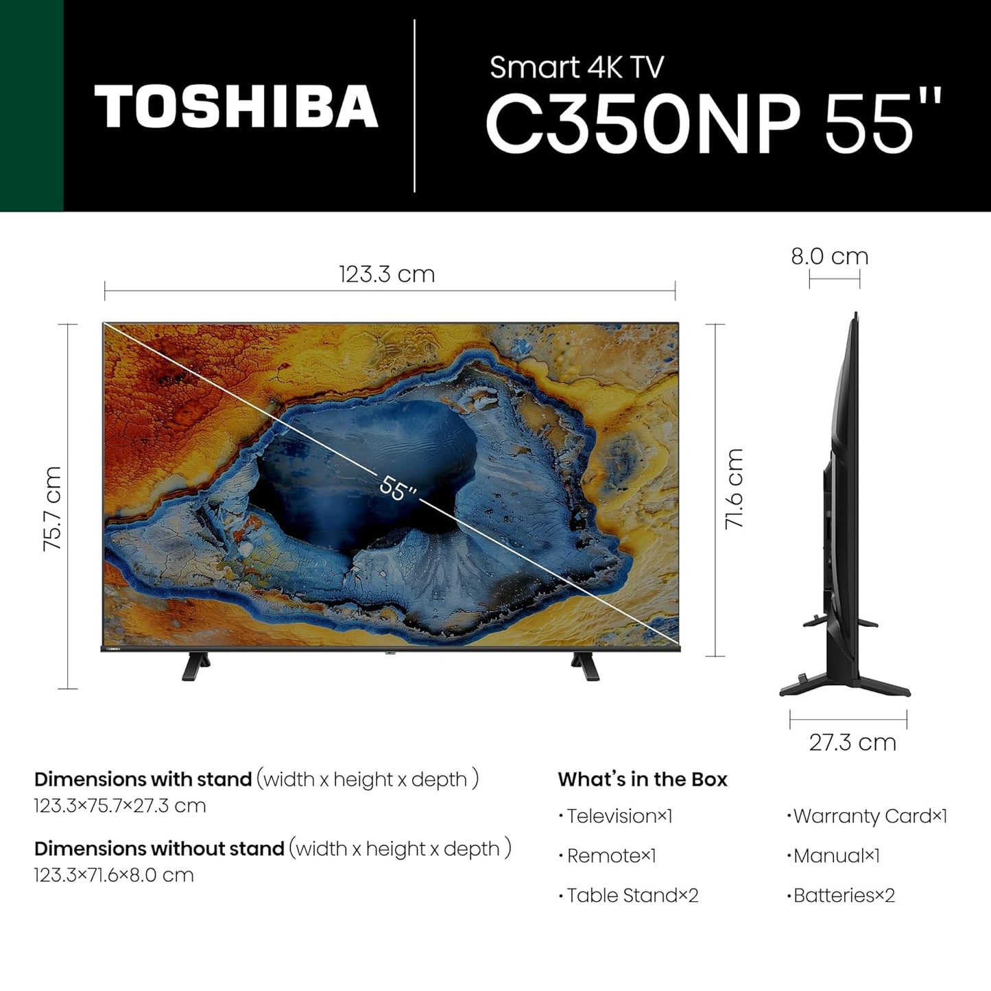 TOSHIBA 139 cm (55 inches) C350NP Series 4K Ultra HD Smart LED Google TV 55C350NP (Black)