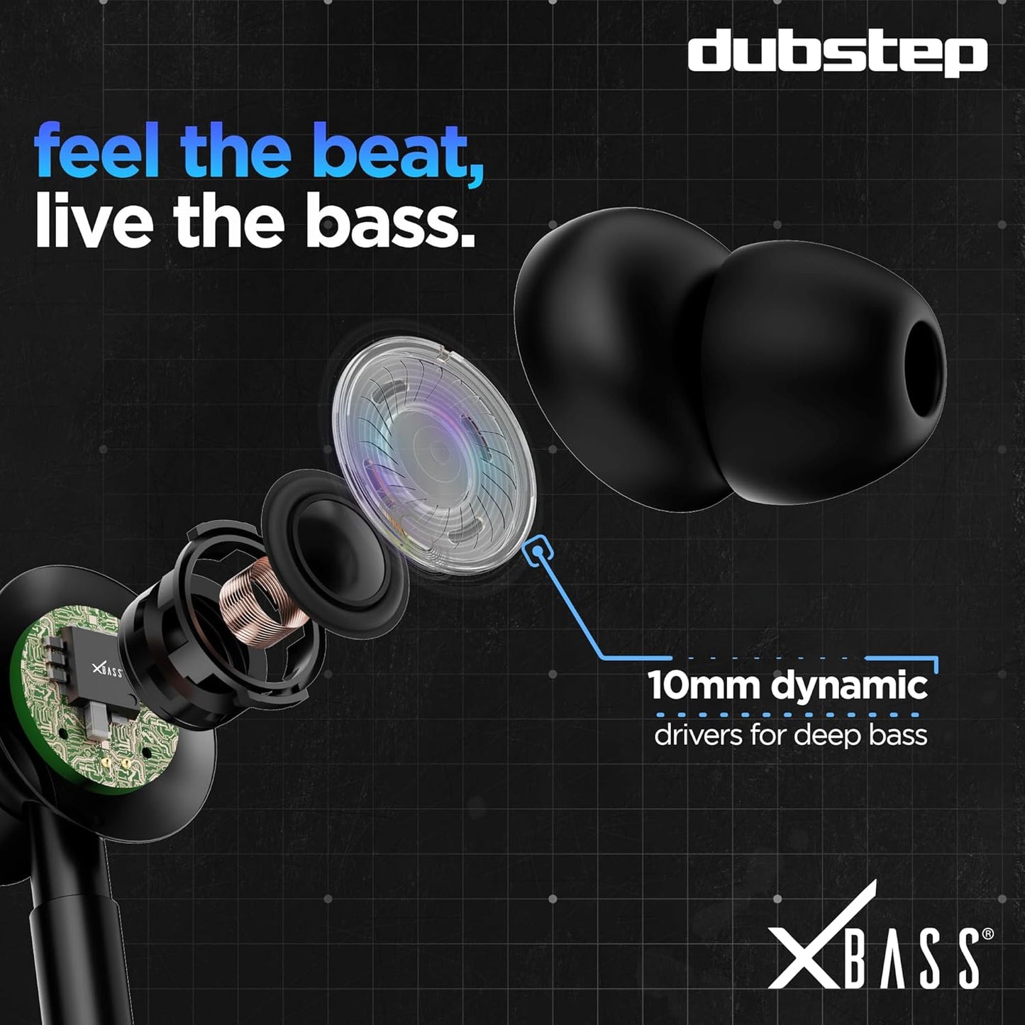 Dubstep Squad M11 with X-Bass Technology, 10mm Dynamic Drivers, Inline Control, Type-C Earphones with Mic (Blue & Black)