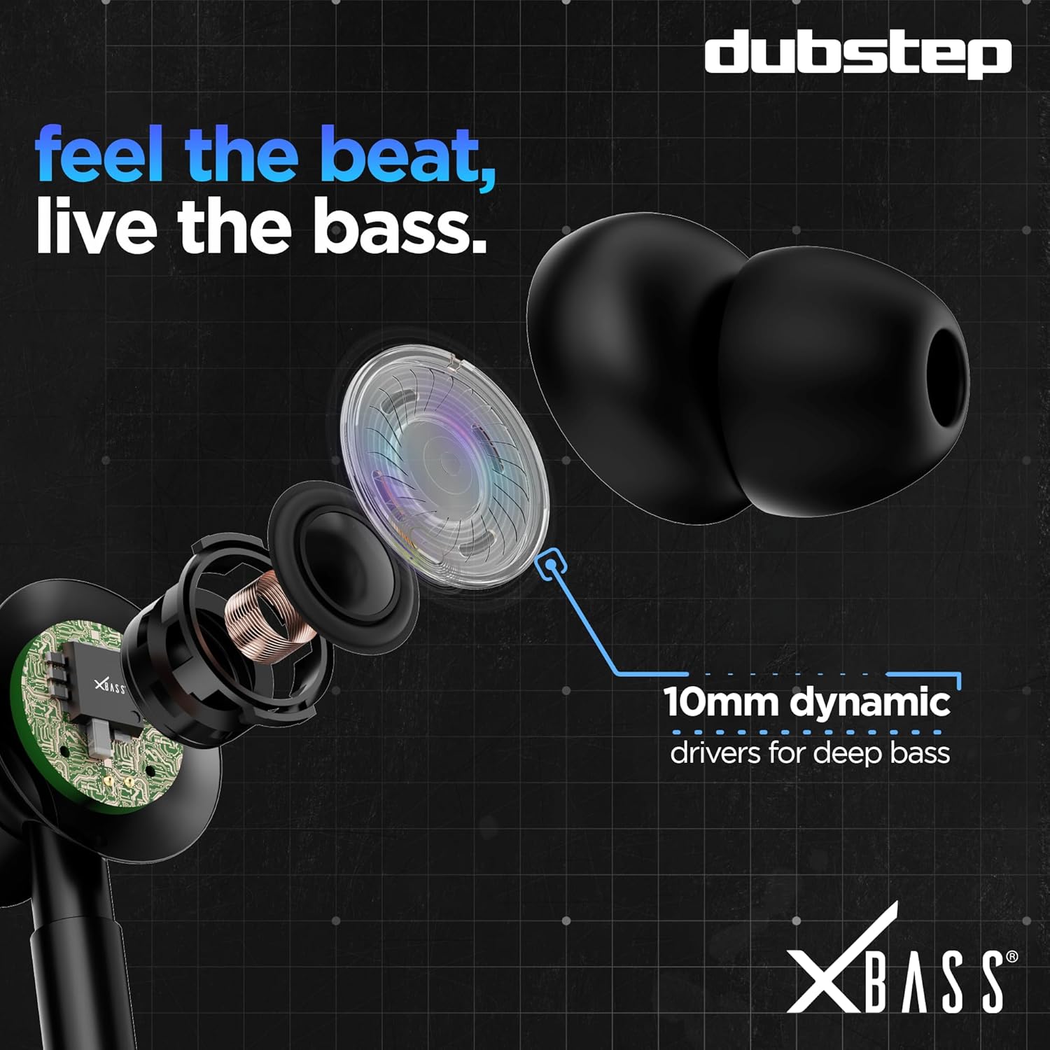 Dubstep Squad M11 with X-Bass Technology, 10mm Dynamic Drivers, Inline Control, Type-C Earphones with Mic (Blue & Black)