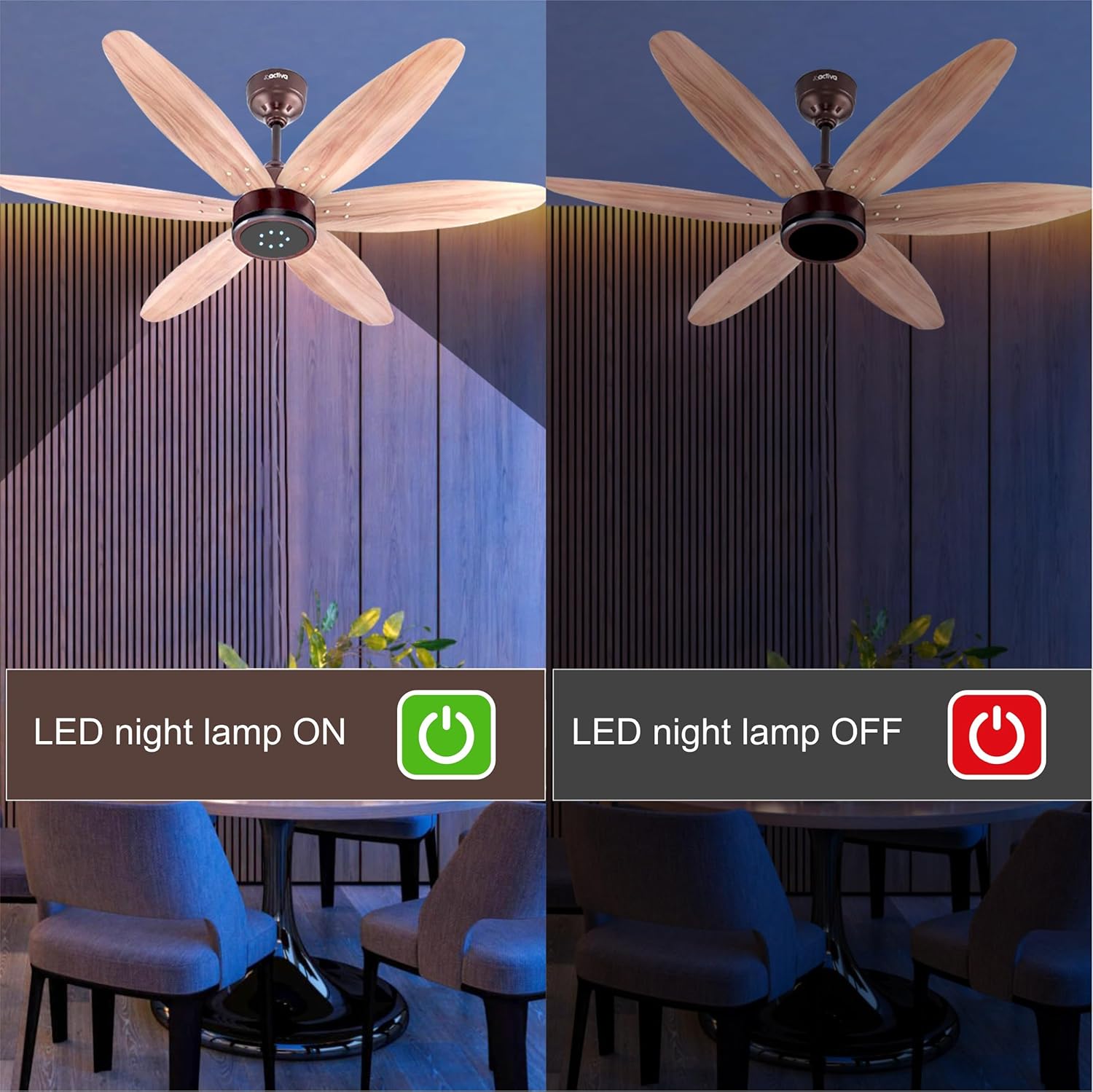ACTIVA JETTA 1200MM BLDC Ceiling Fan | 28W | 6 Wooden-Finish Blades | 7 LED Lights | Remote | Noiseless | BEE 5-Star Rated | Energy Efficient | 5 Years Warranty (Rose Wood)