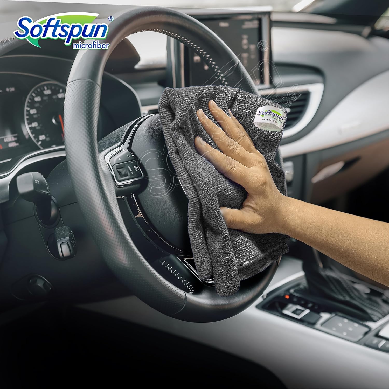 SOFTSPUN Microfiber Cloth - 4 pcs - 40x40 cms - 340 GSM Grey! Thick Lint & Streak-Free Multipurpose Cloths - Automotive Microfibre Towels for Car Bike Cleaning Polishing Washing & Detailing.
