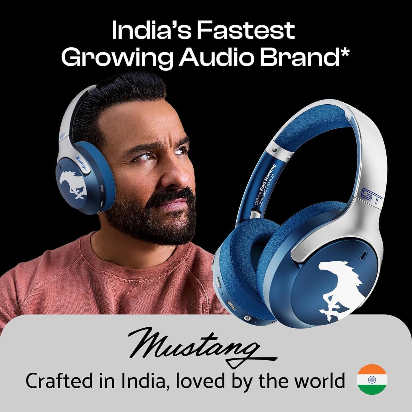 Boult GOBOULT X Mustang Q Over Ear Bluetooth Headphones with 70H Playtime, 40mm Bass Drivers, Zen ENC Mic, Type-C Fast Charging, 4 EQ Modes, Bluetooth 5.4, AUX Option, IPX5 Wireless Headphones