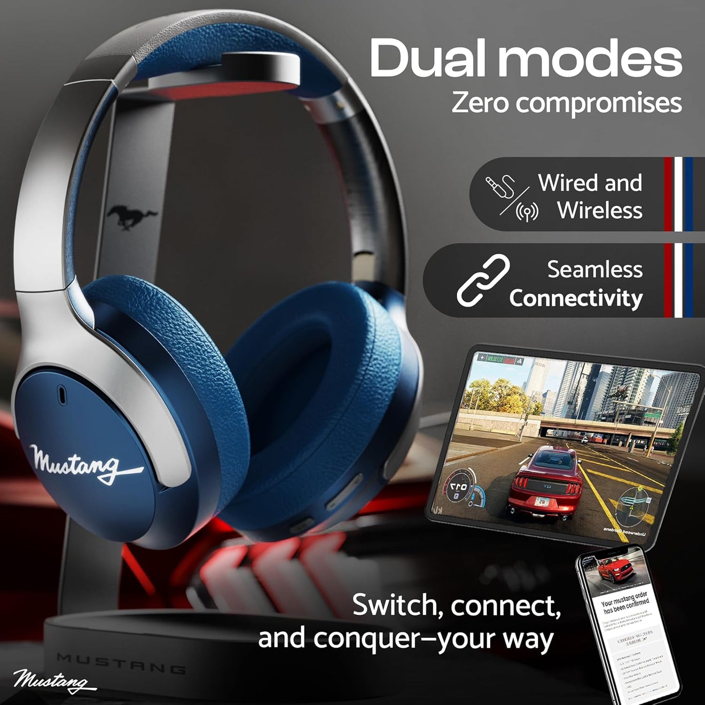Boult GOBOULT X Mustang Q Over Ear Bluetooth Headphones with 70H Playtime, 40mm Bass Drivers, Zen ENC Mic, Type-C Fast Charging, 4 EQ Modes, Bluetooth 5.4, AUX Option, IPX5 Wireless Headphones