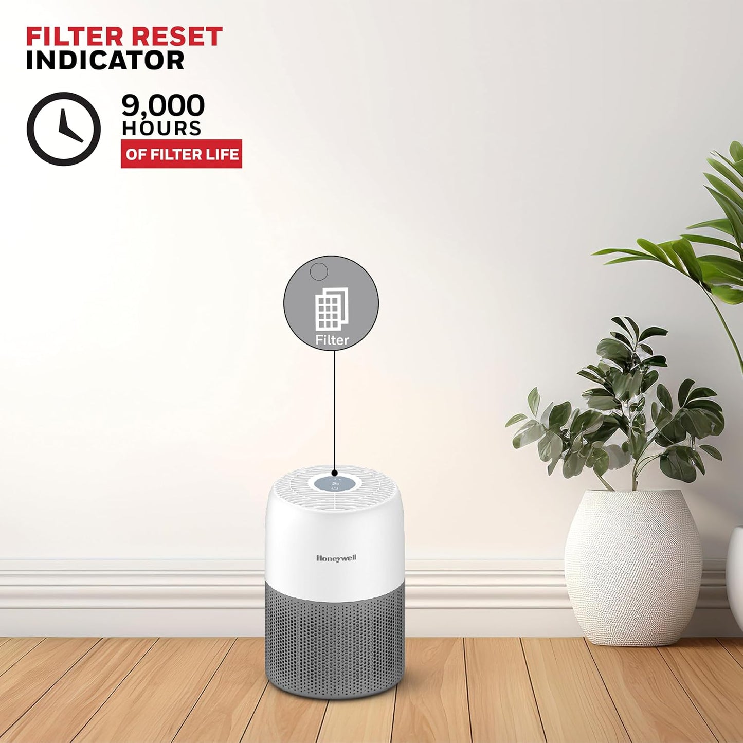 Honeywell Air Purifier for Home & Office, 3-in-1 filter - Pre-Filter, H13, Activated Carbon Filter, Removes 99.99% Pollutants, Allergens, Pet Danger, Smoke, Dust & Pollens - Air touch V1