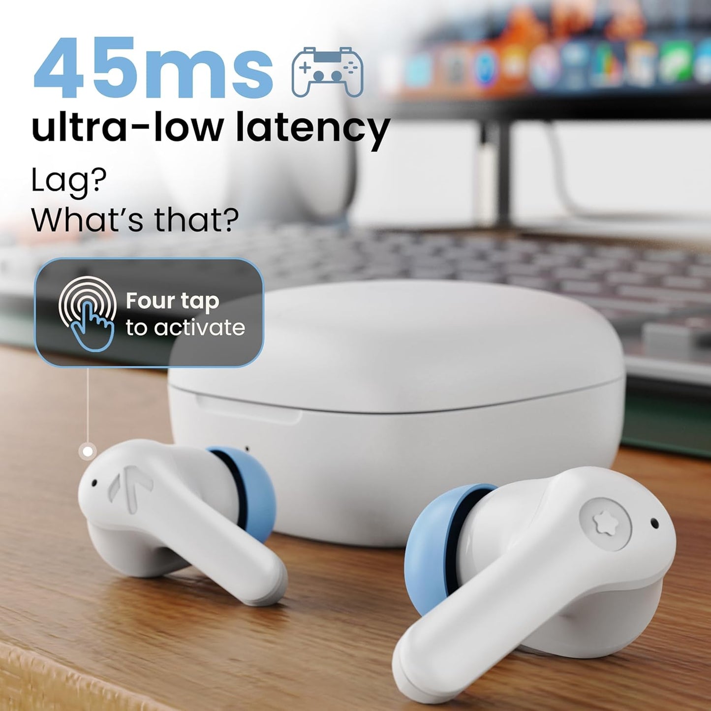 GOBOULT K10 Truly Wireless Bluetooth in Ear Earbuds with 50H Playtime, 4 Mic Clear Calling, 45ms Low Latency, 10mm Drivers, Touch Controls, Type-C Fast Charging, TWS Ear Buds Wireless (Ice Blue)