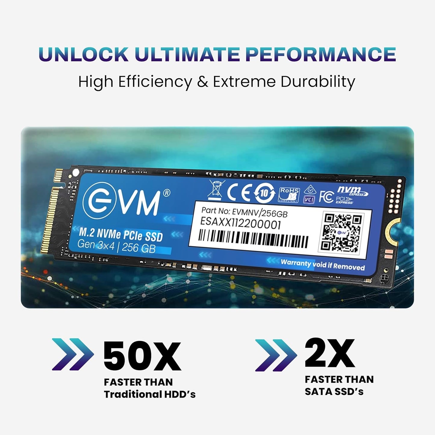 EVM M.2 NVMe Internal SSD (2280) - 2000MB/s Read - PCIe Interface Gen 3x4-4X Faster Than SATA SSD- 5 Year Warranty, (EVMNV/256GB)