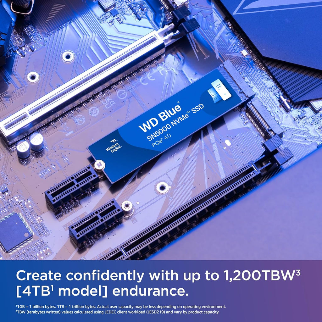 Western Digital WD Blue SN5000 NVMe 500GB, Upto 5000MB/s R, 5Y Warranty, PCIe Gen 4 NVMe M.2 (2280), Gaming Storage, Internal Solid State Drive (SSD) (WDS500G4B0E)