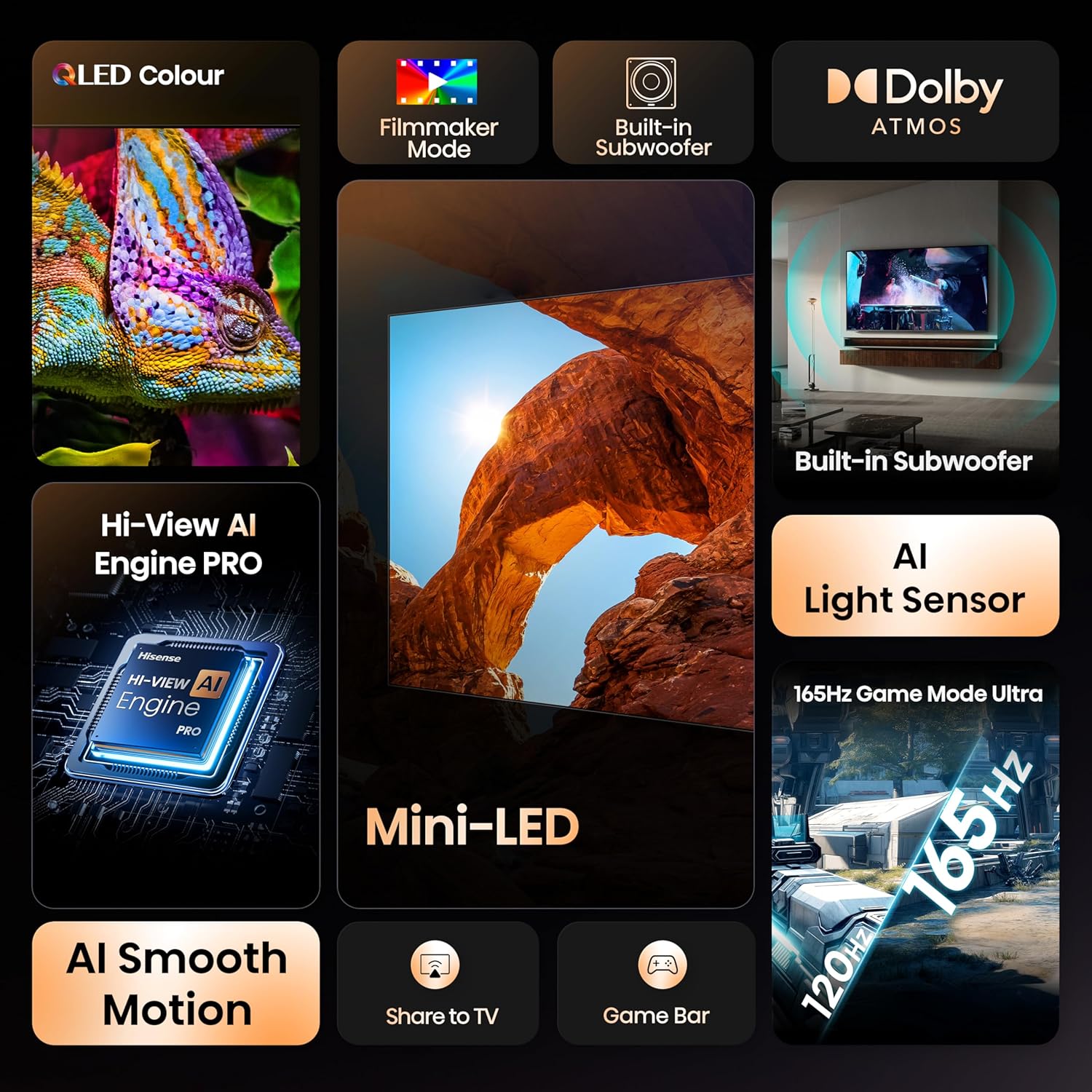 Hisense 253 cm (100 inches) U7Q Series 4K Ultra HD Smart QLED Mini LED TV 100U7Q (Black)