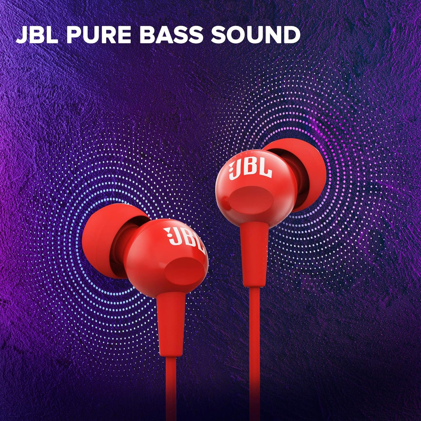 JBL C100SI Wired In Ear Headphones with Mic, JBL Pure Bass Sound, One Button Multi-function Remote, Premium Metallic Finish, Angled Buds for Comfort fit (Red)