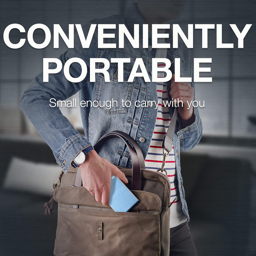 Seagate One Touch 2TB External HDD with Password Protection – Light Blue, for Windows and Mac, with 3 yr Data Recovery Services, and 6 Months Mylio Create Plan and Dropbox Backup Plan (STKY2000402)
