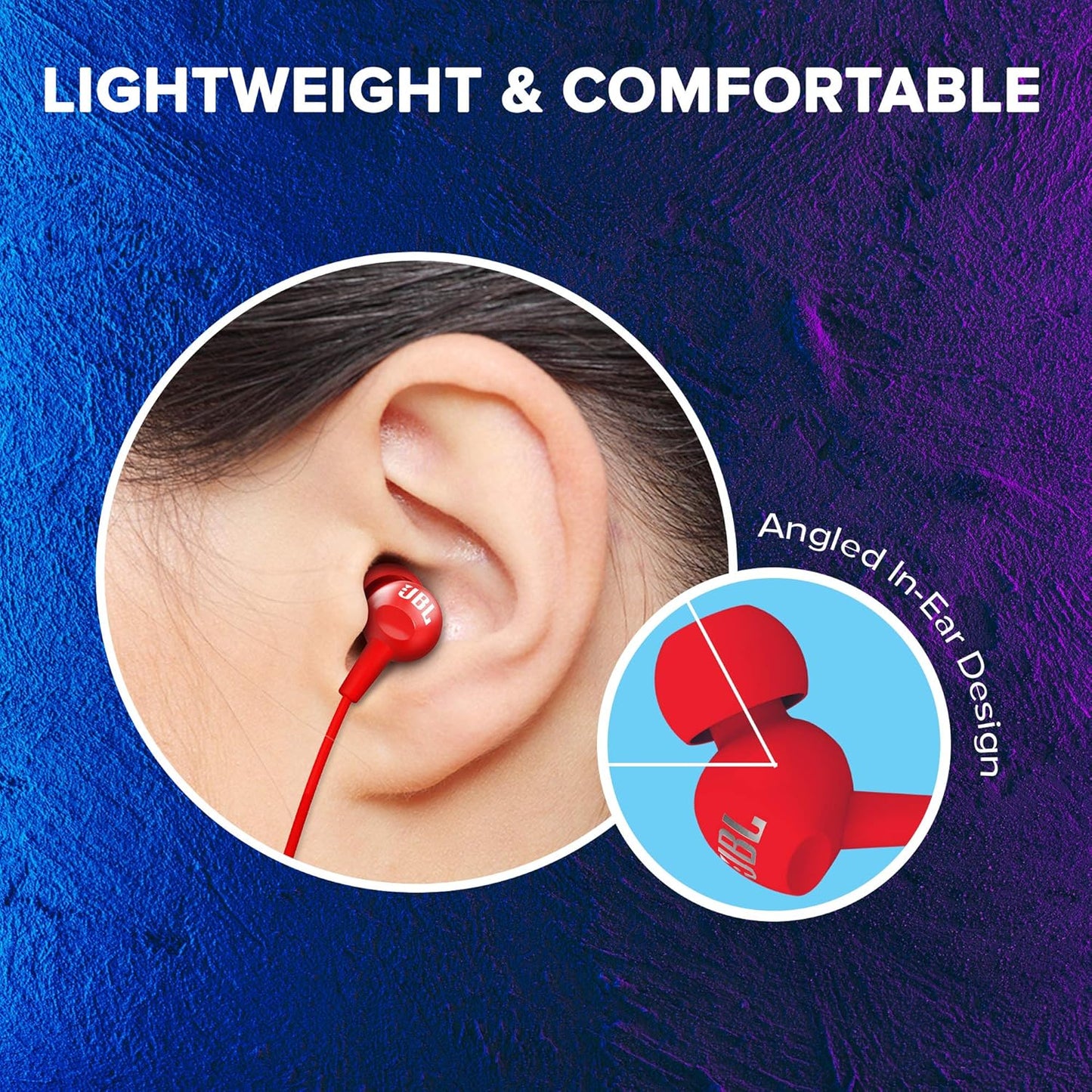 JBL C100SI Wired In Ear Headphones with Mic, JBL Pure Bass Sound, One Button Multi-function Remote, Premium Metallic Finish, Angled Buds for Comfort fit (Red)