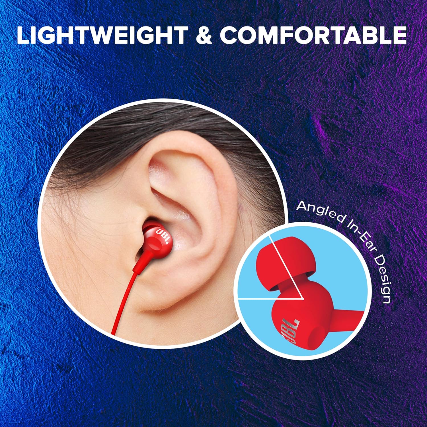 JBL C100SI Wired In Ear Headphones with Mic, JBL Pure Bass Sound, One Button Multi-function Remote, Premium Metallic Finish, Angled Buds for Comfort fit (Red)