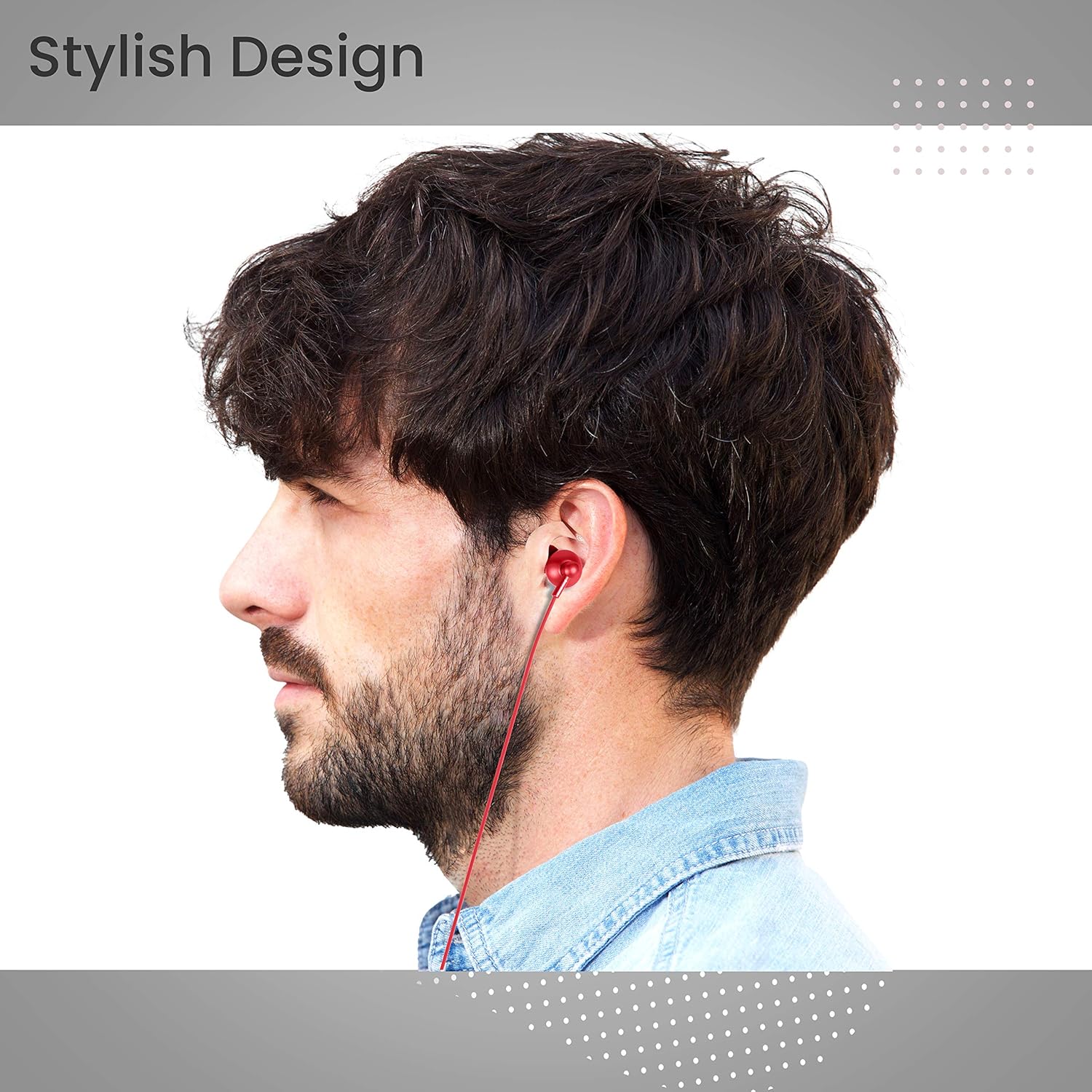 Zebronics Zeb-Buds 10 (Red) In Ear Wired Earphones with Mic, Metallic Design, L Shaped Connector, 13.5mm NdFeb Drivers