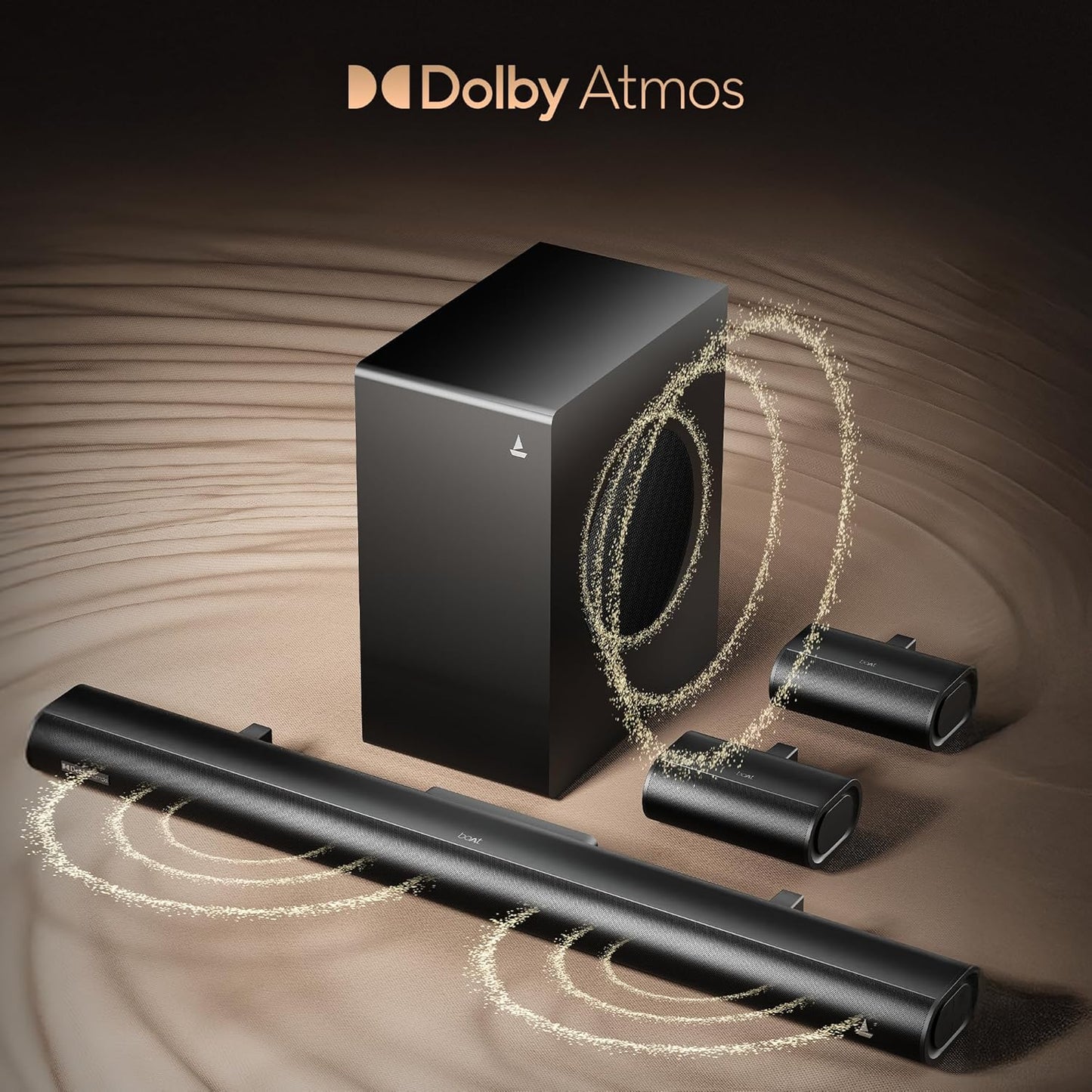 boAt Aavante Prime 5.1 5000DA (2025 Launch), Dolby Atmos, 500W, 5.1CH w/Wired Subwoofer & Wired Satellites, Multi Compatibility, Bluetooth Sound bar, Home Theatre Soundbar Speaker(Premium Black)