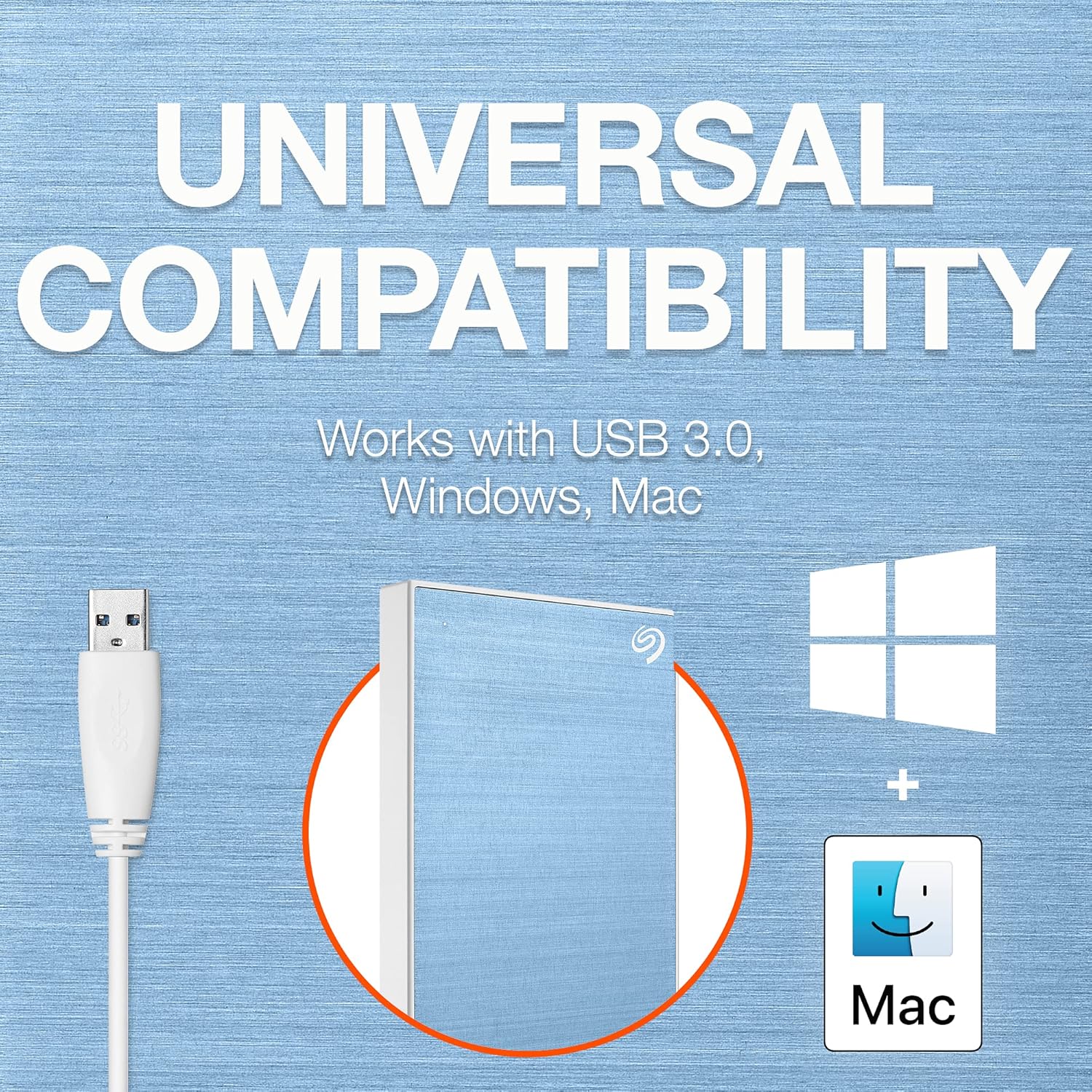 Seagate One Touch 5TB External HDD with Password Protection – Light Blue, for Windows and Mac, with 3 yr Data Recovery Services, and 6 Months Mylio Create Plan and Dropbox Backup Plan (STKZ5000402)