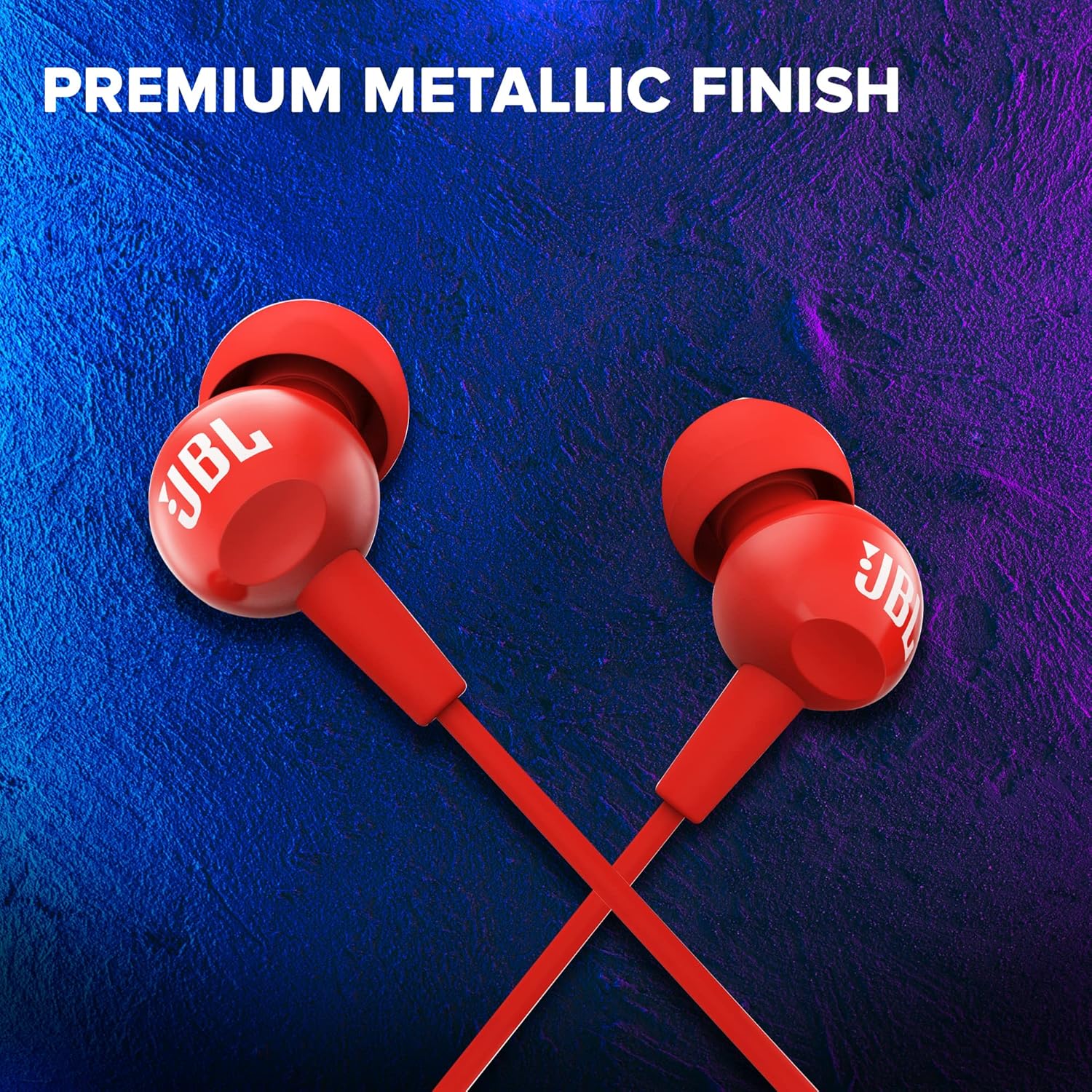 JBL C100SI Wired In Ear Headphones with Mic, JBL Pure Bass Sound, One Button Multi-function Remote, Premium Metallic Finish, Angled Buds for Comfort fit (Red)